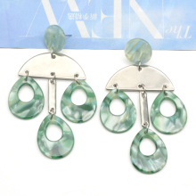 2021 Wholesale green acetate and silver stainless steel dangling earing